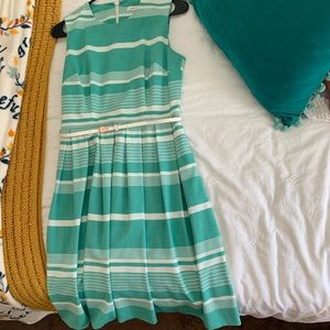 Teal and white pleated Calvin Klein dress